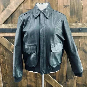 WASP A-2 Vintage Black Leather Bomber Jacket Made in USA Women’s Size 14